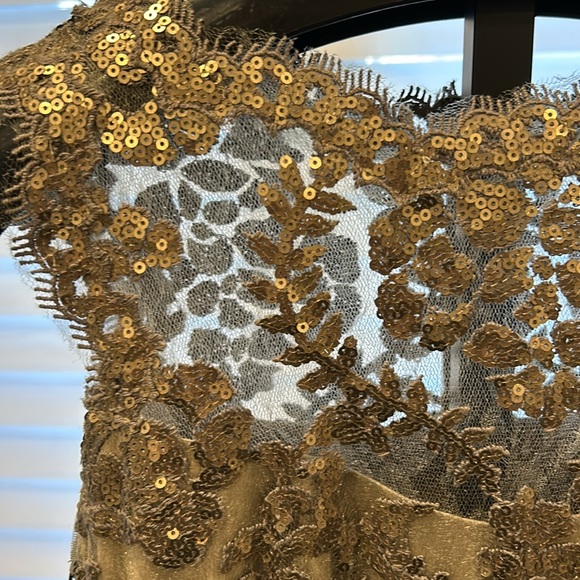 Tadashi Shoji Elegant Gold Sequin Lace Dress - Picture 2 of 10